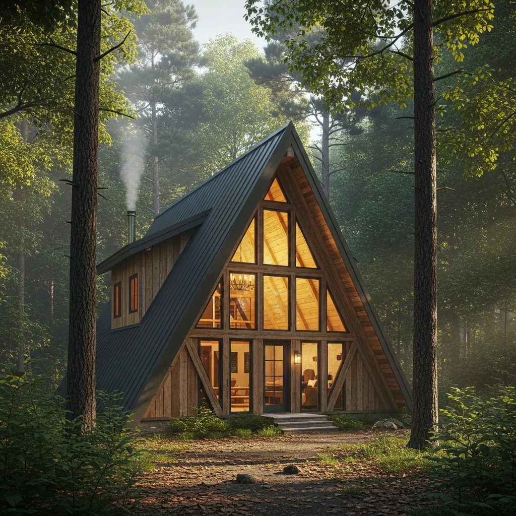15. Cozy A-Frame Farmhouse with Extended Metal Roof