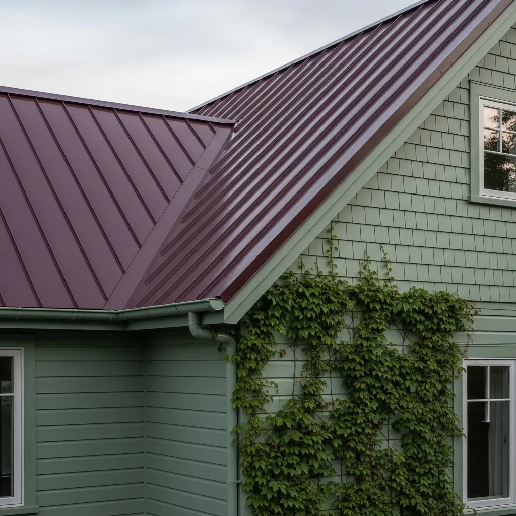 12. Deep Plum Roof & Sage Green House