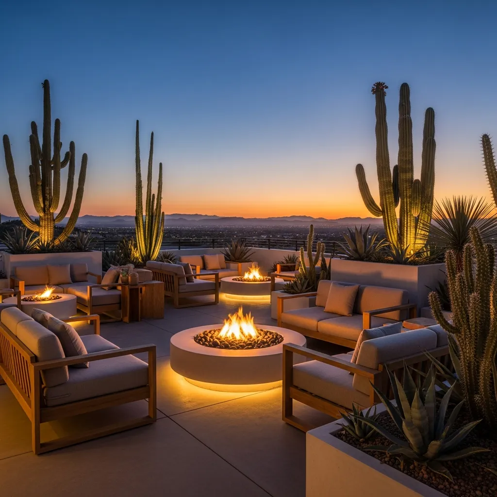 25 Breathtaking Rooftop Patio Lounge Designs for Your Dream Space 9 8. Desert Modern Escape