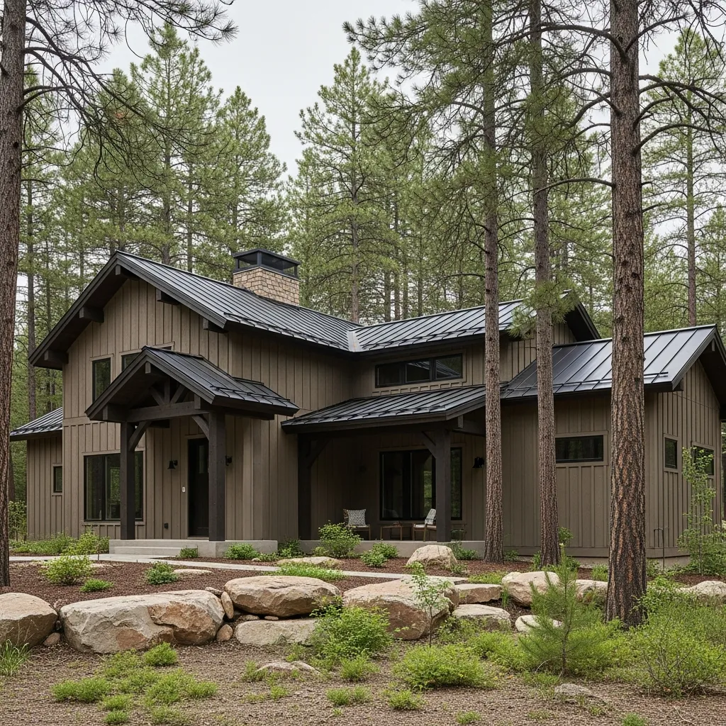 17 Timeless Neutral Color Schemes for Metal Roof Houses 13 12. Earthy Taupe with Rich Wood Accents