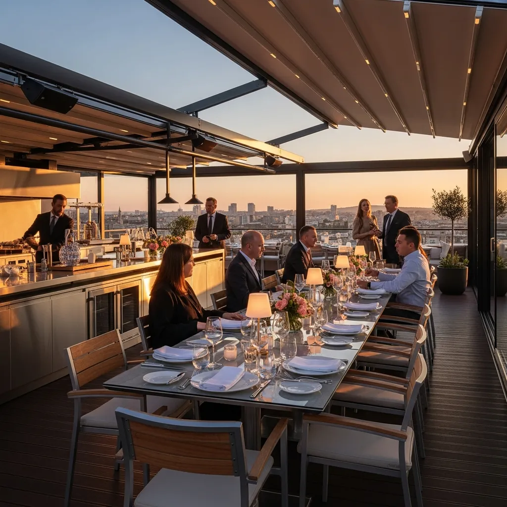 Top 25 Modern Rooftop Seating Areas That Will Elevate Your Space! 21 20. Elevated Dining Experience
