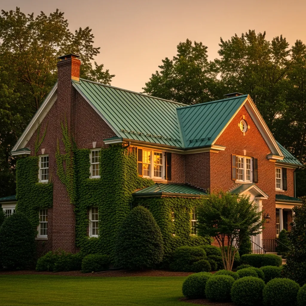 15. Evergreen and Dark Red Brick