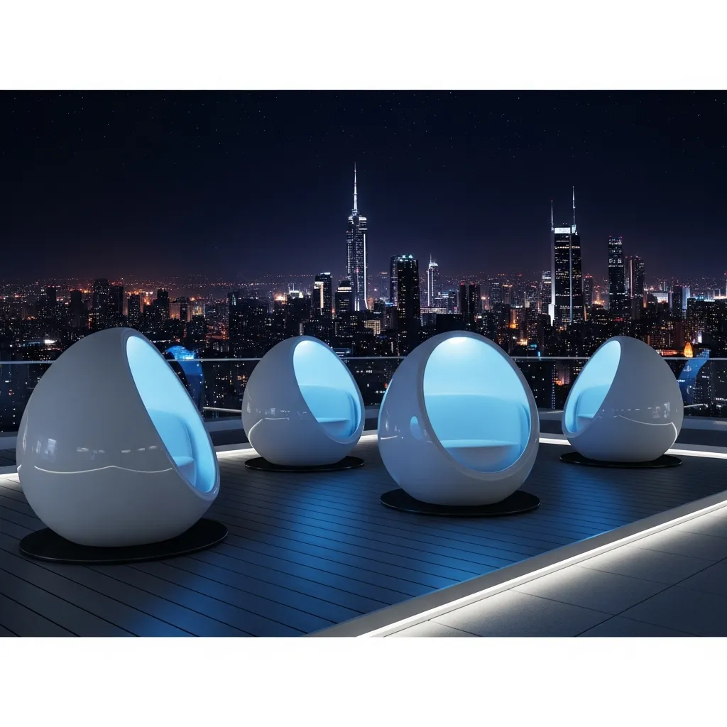 Top 25 Modern Rooftop Seating Areas That Will Elevate Your Space! 14 13. Futuristic Pod Seating