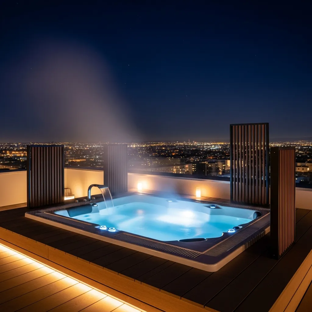 19 Dreamy Rooftop Seating Area Ideas to Inspire Your Space 16 15. Hot Tub Serenity Spot