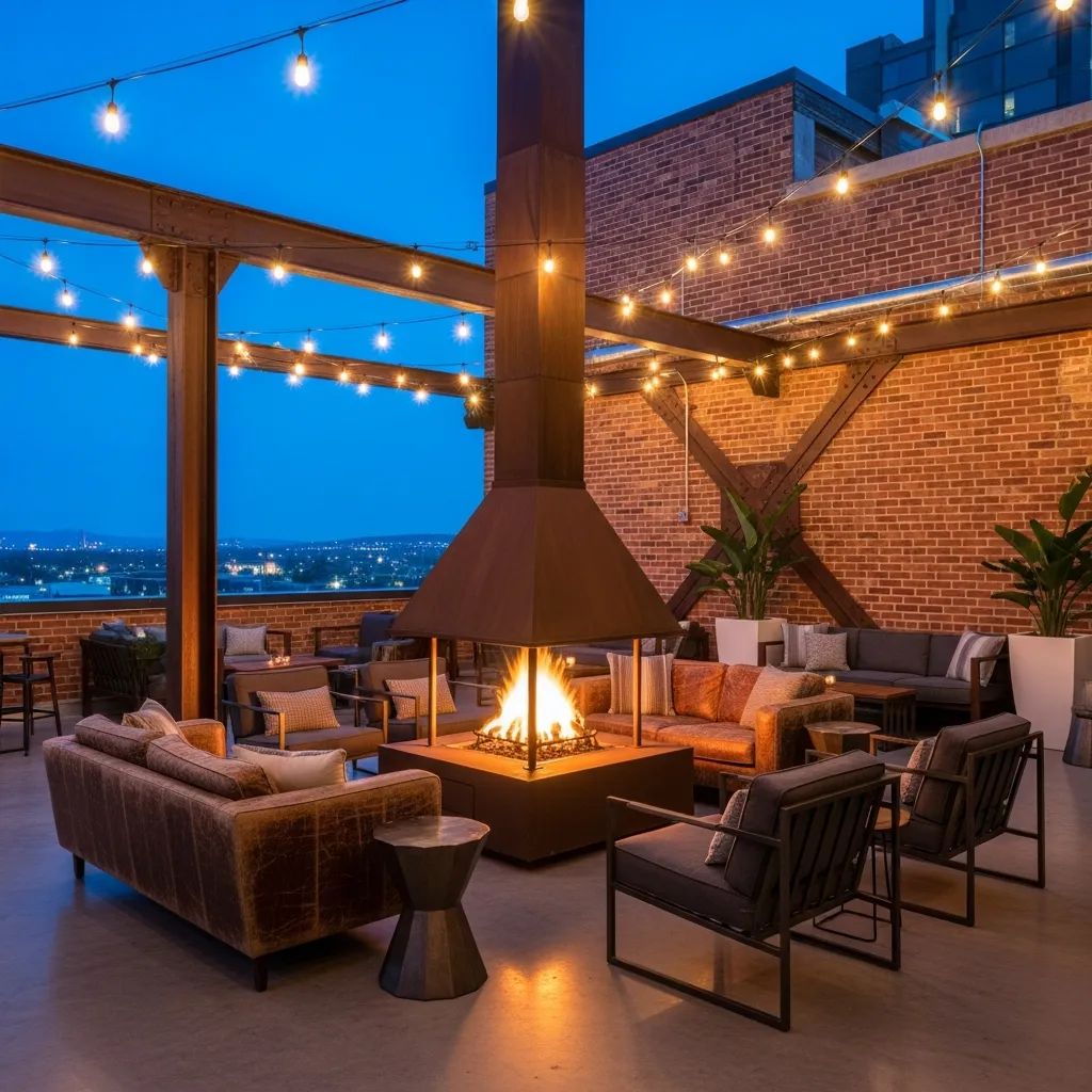 Top 25 Modern Rooftop Seating Areas That Will Elevate Your Space! 4 3. Industrial Chic Lounge