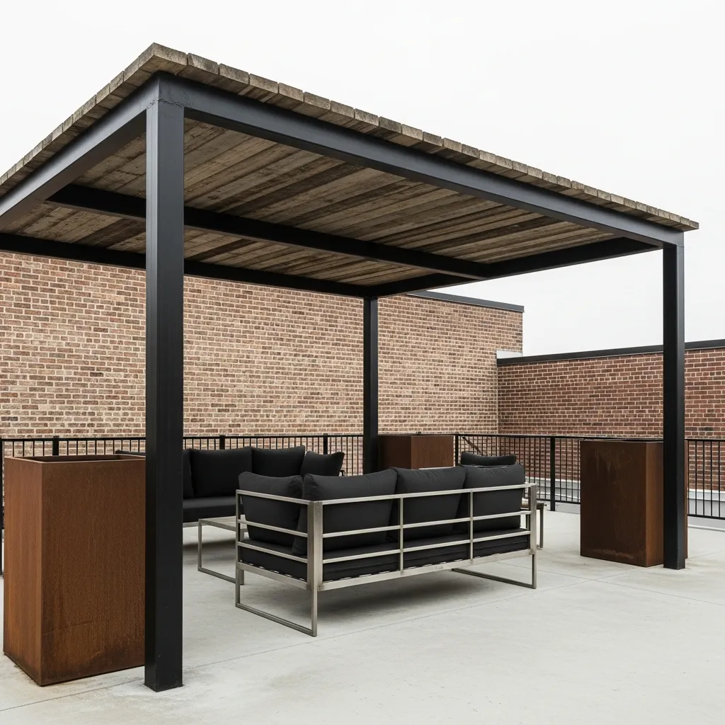 Top 15 Rooftop Patio Designs with Pergola Shade 5 4. Industrial Loft Pergola