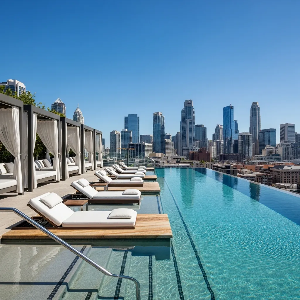 Top 25 Modern Rooftop Seating Areas That Will Elevate Your Space! 7 6. Infinity Poolside Haven