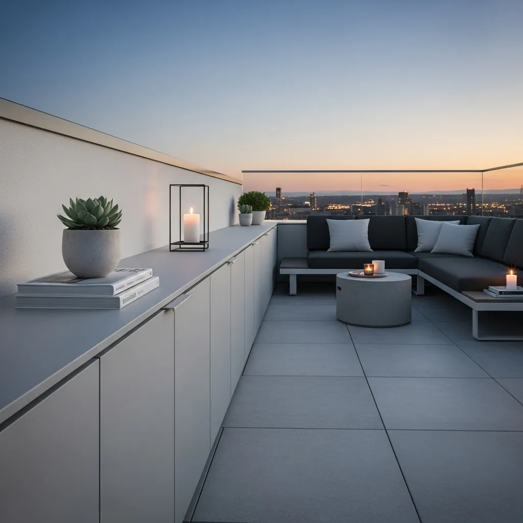 Top 11 Rooftop Patio Design Ideas for Small Spaces 11 10. Integrated Smart Storage Solutions