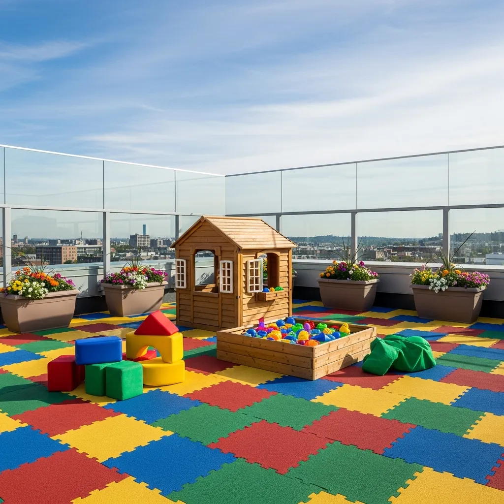 19 Dreamy Rooftop Seating Area Ideas to Inspire Your Space 15 14. Kids' Play Zone (Safe)