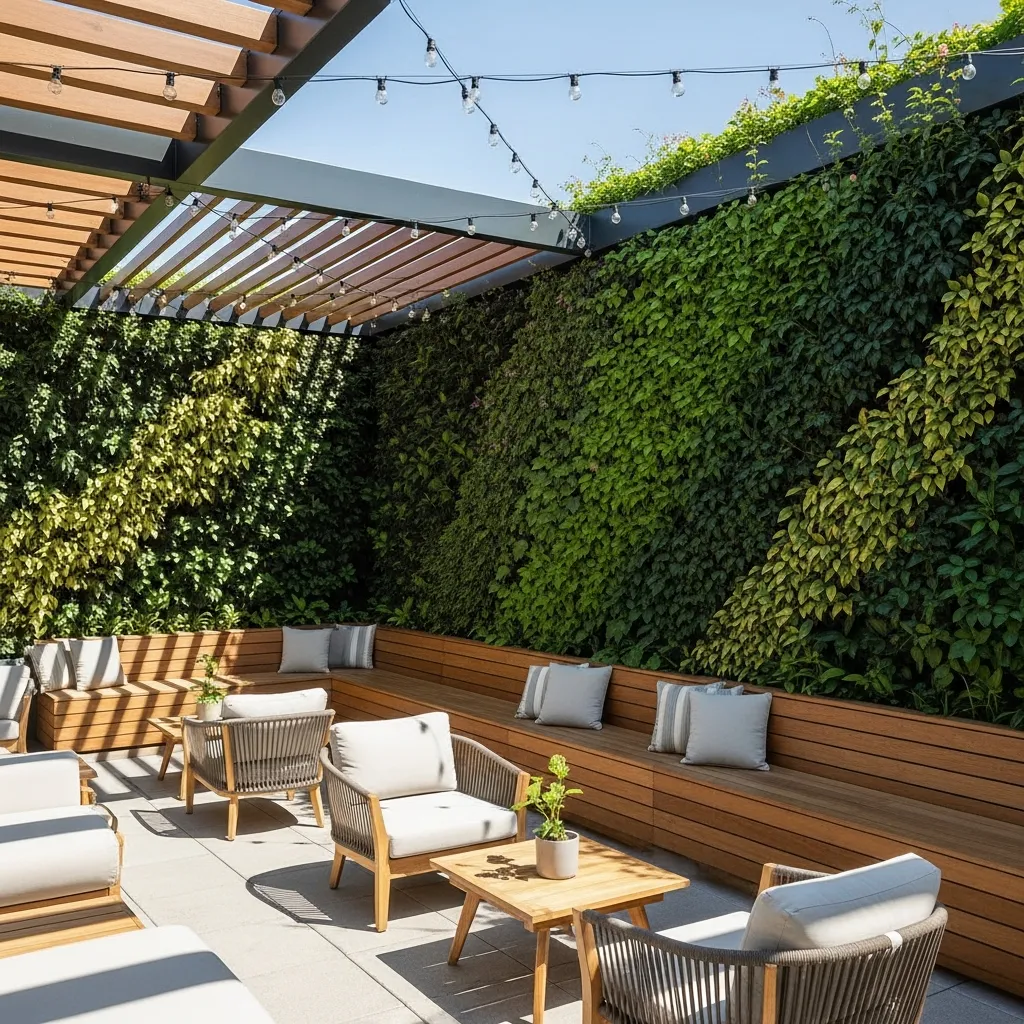 Top 25 Modern Rooftop Seating Areas That Will Elevate Your Space! 3 2. Lush Vertical Garden Retreat