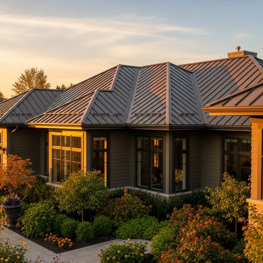 17. Metallic Bronze Roof & Deep Khaki House