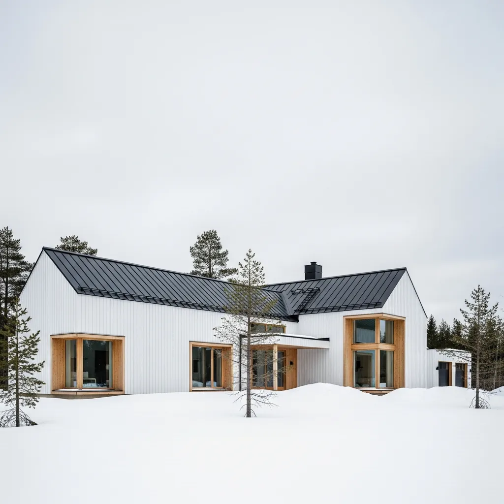 14. Modern Scandinavian Farmhouse with Minimalist Black Metal Roof