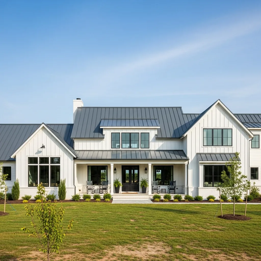 12. Modern Slate Gray Roof + White Board and Batten Siding