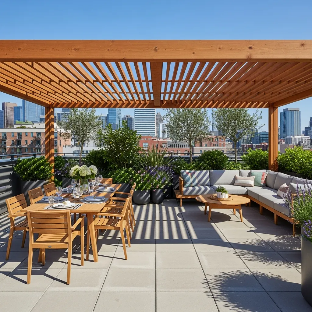 Top 15 Rooftop Patio Designs with Pergola Shade 16 15. Multi-Functional Pergola Zones