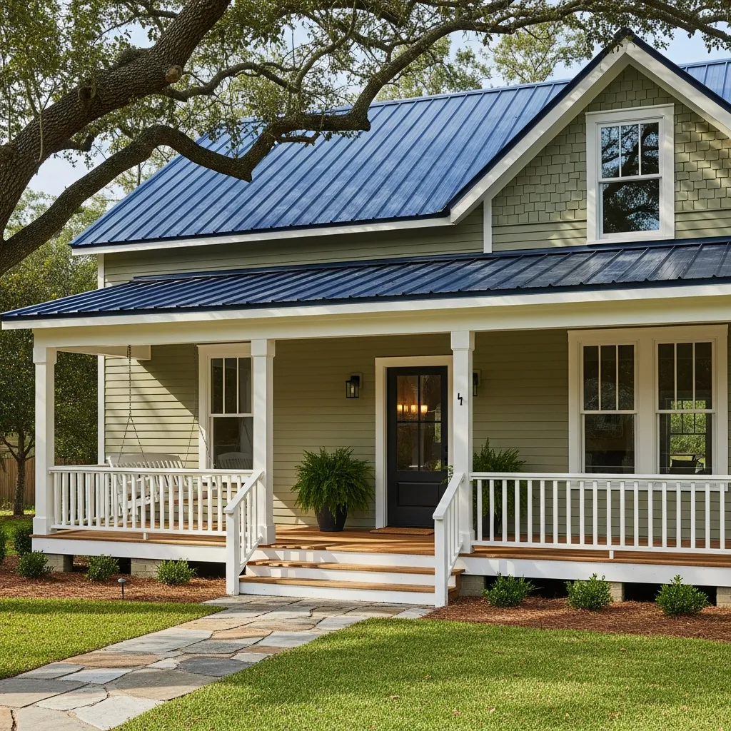 18. Navy Blue Roof & Light Olive Green House