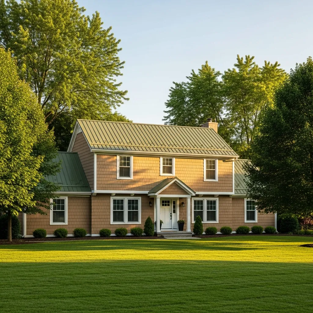 15. Olive Green Roof + Tan Siding