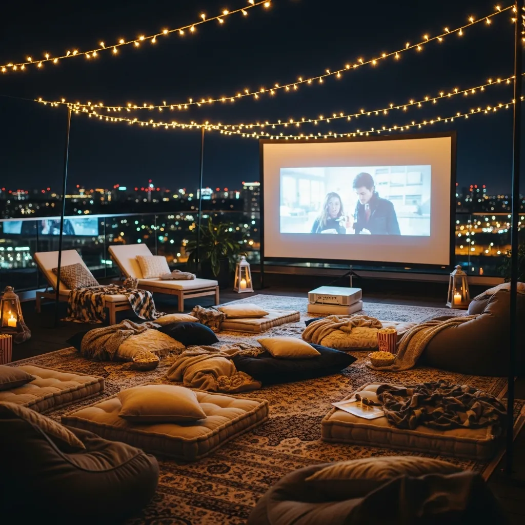 Top 15 Rooftop Oasis Inspirations to Transform Your Urban Space 7 6. Outdoor Cinema Lounge