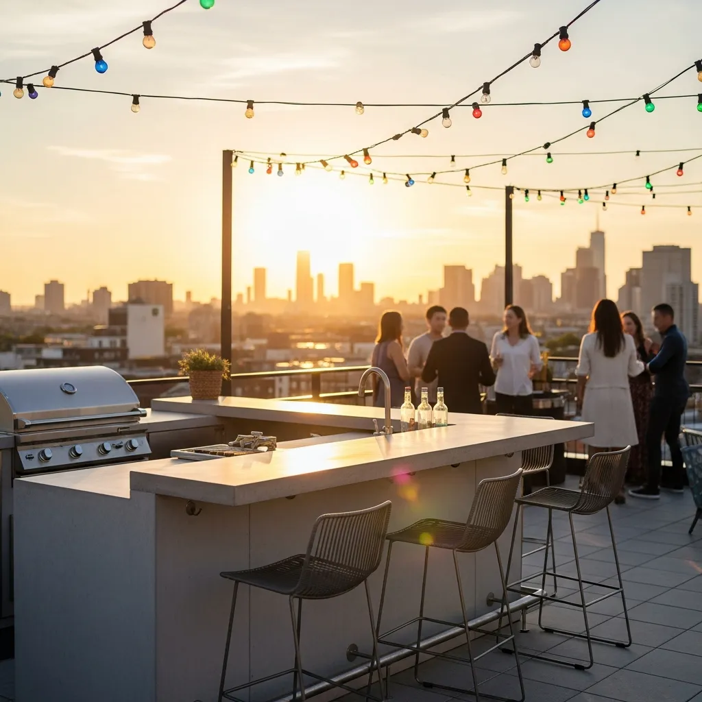 19 Dreamy Rooftop Seating Area Ideas to Inspire Your Space 9 8. Party-Ready Bar & Grill