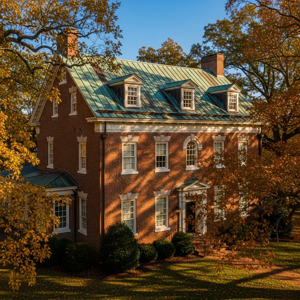 8. Patina Copper Roof + Rich Red Brick Siding