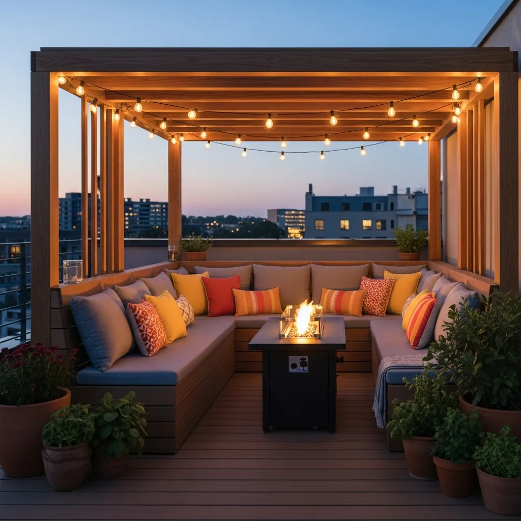Top 15 Rooftop Patio Designs with Pergola Shade 12 11. Pergola with Built-in Seating
