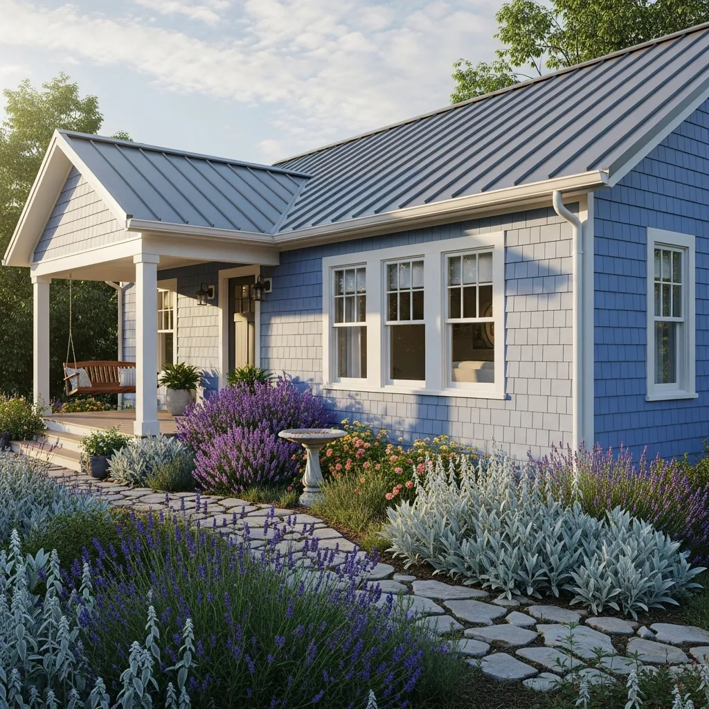 11. Periwinkle House + Pewter Gray Metal Roof
