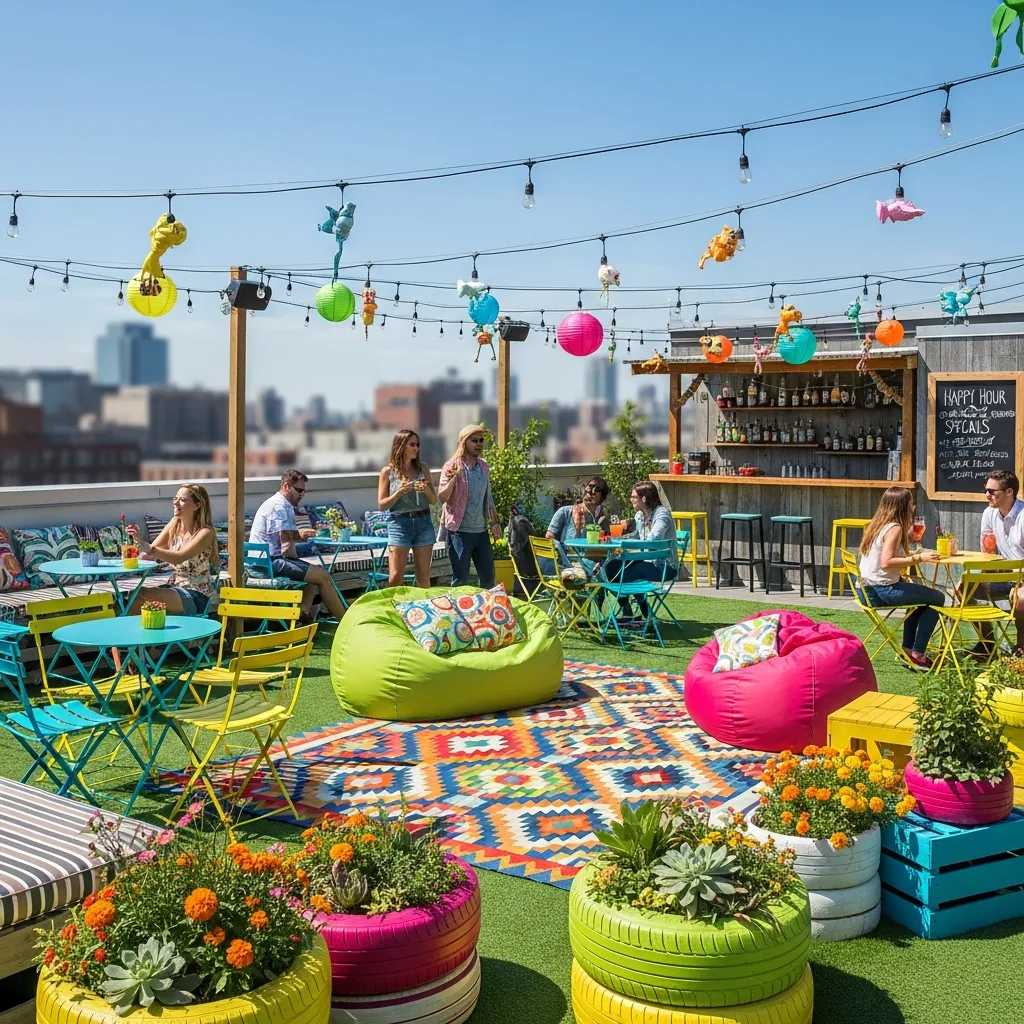 Top 17 Rooftop Seating Area Designs That Will Elevate Your Outdoor Space 16 15. Playful & Vibrant Social Hub