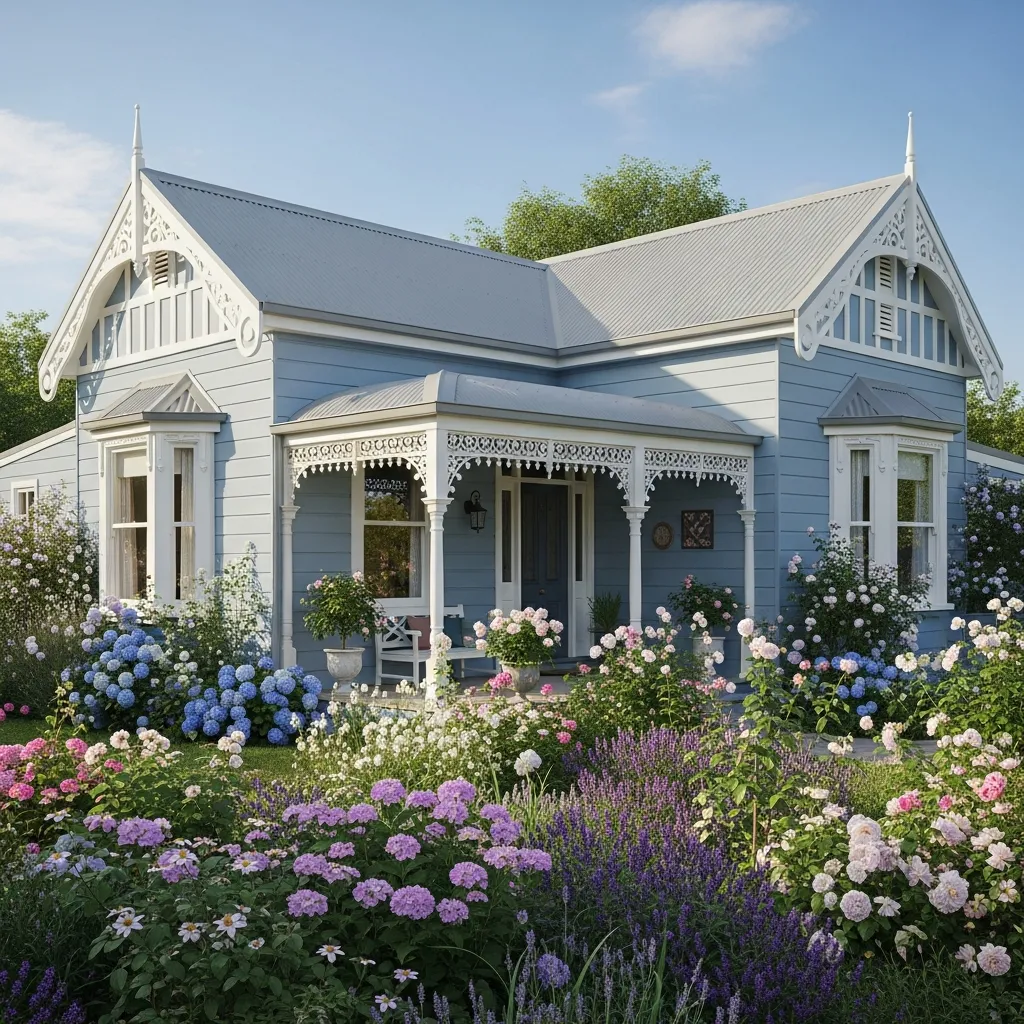 4. Powder Blue House + Light Gray Metal Roof