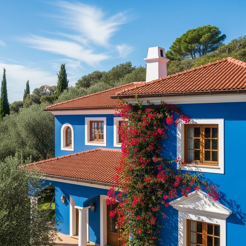 10. Royal Blue House + Terracotta Metal Roof