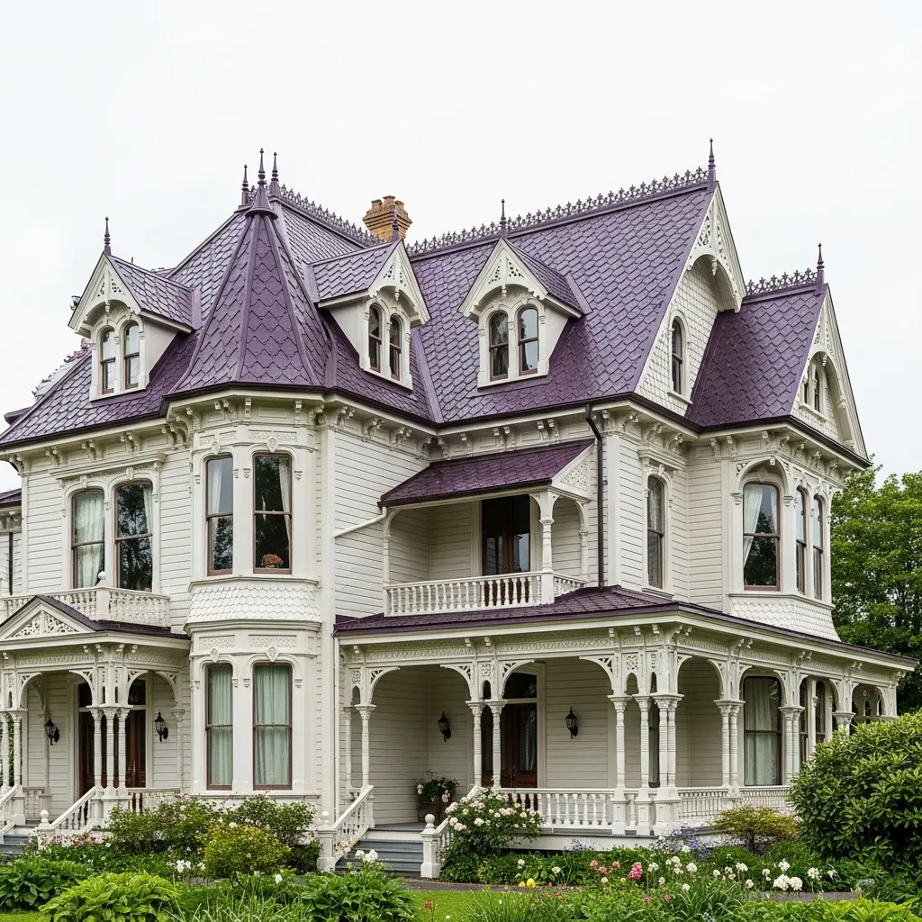 7. Royal Purple Roof & Cream White House