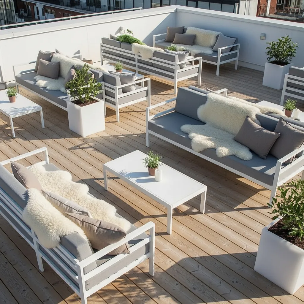 Top 25 Modern Rooftop Seating Areas That Will Elevate Your Space! 12 11. Scandinavian Simplicity Lounge