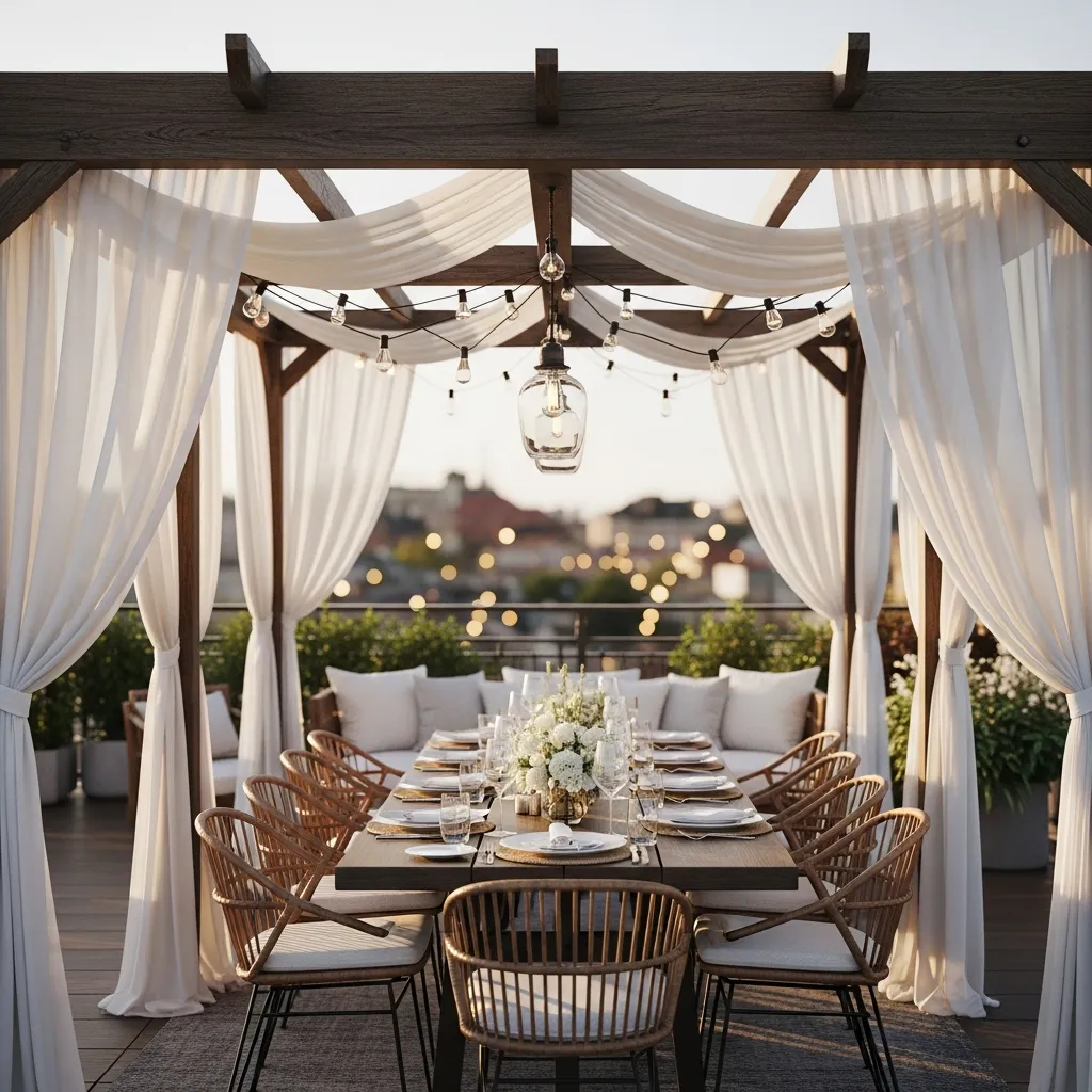Top 17 Rooftop Seating Area Designs That Will Elevate Your Outdoor Space 18 17. Shaded Pergola Dining Al Fresco