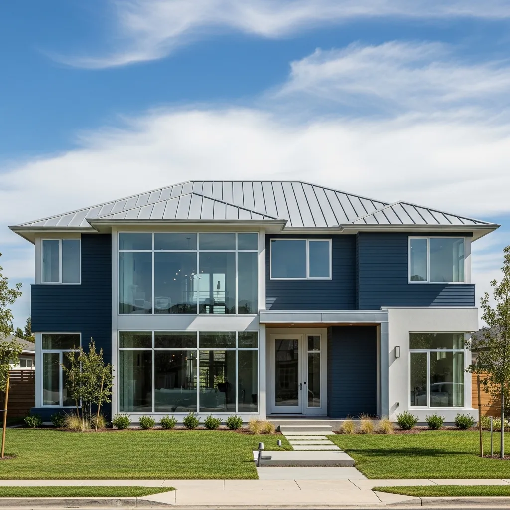 10. Silver Metallic Roof & Navy Blue House