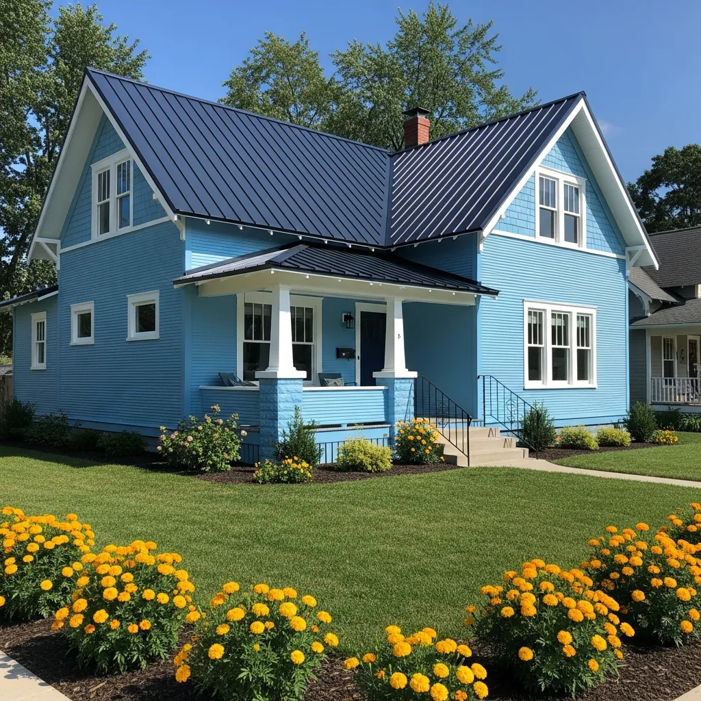 9. Sky Blue House + Navy Blue Metal Roof