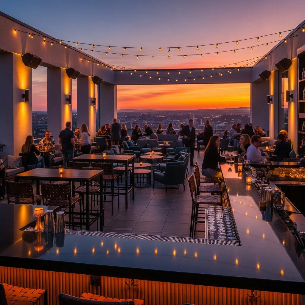Top 25 Modern Rooftop Seating Areas That Will Elevate Your Space! 10 9. Sunset Cocktail Bar