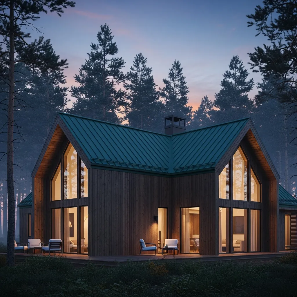 8. Teal Green Roof & Dark Wood Siding