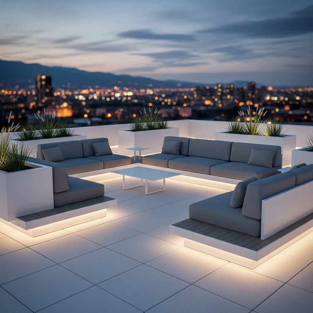 Top 25 Modern Rooftop Seating Areas That Will Elevate Your Space! 2 1. The Minimalist Urban Oasis