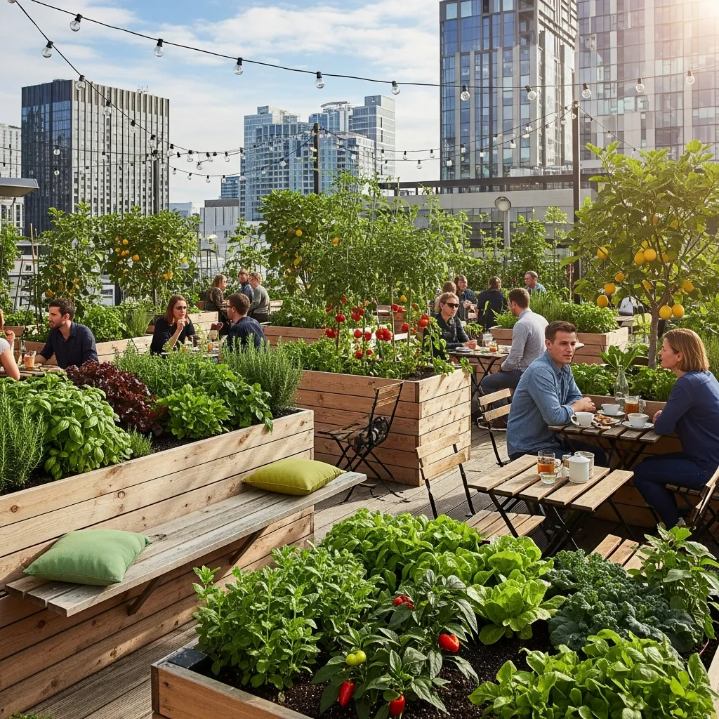 Top 25 Modern Rooftop Seating Areas That Will Elevate Your Space! 24 23. Urban Farm Rooftop Cafe