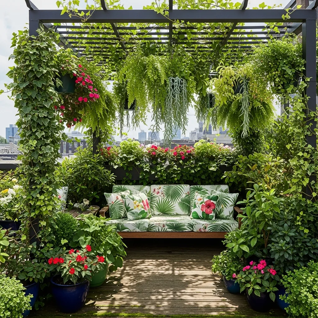 Top 15 Rooftop Patio Designs with Pergola Shade 8 7. Urban Jungle Pergola