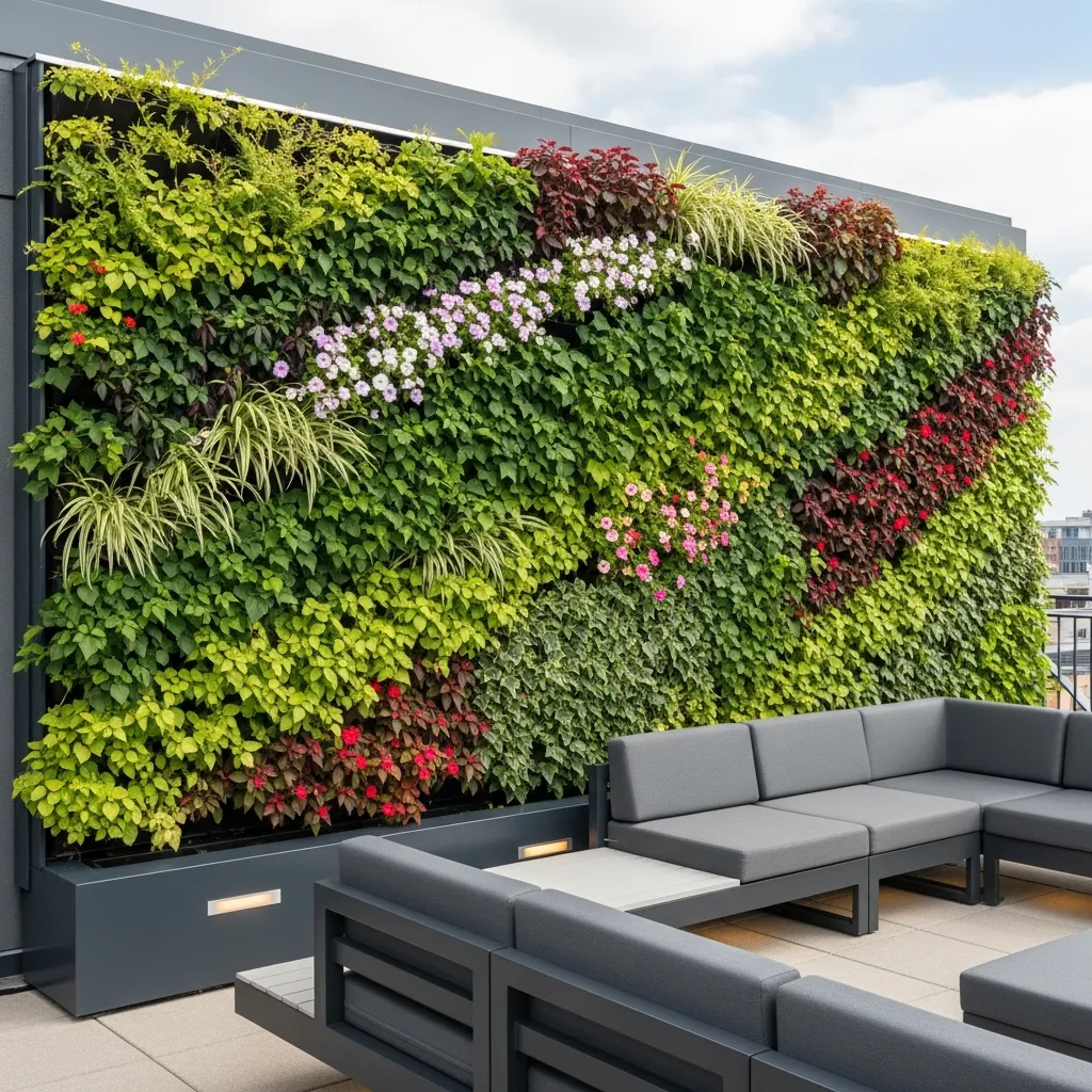 Top 17 Rooftop Seating Area Designs That Will Elevate Your Outdoor Space 13 12. Vertical Garden Wall Backdrop