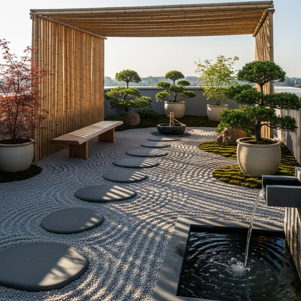 Top 15 Rooftop Patio Designs with Pergola Shade 6 5. Zen Garden Oasis