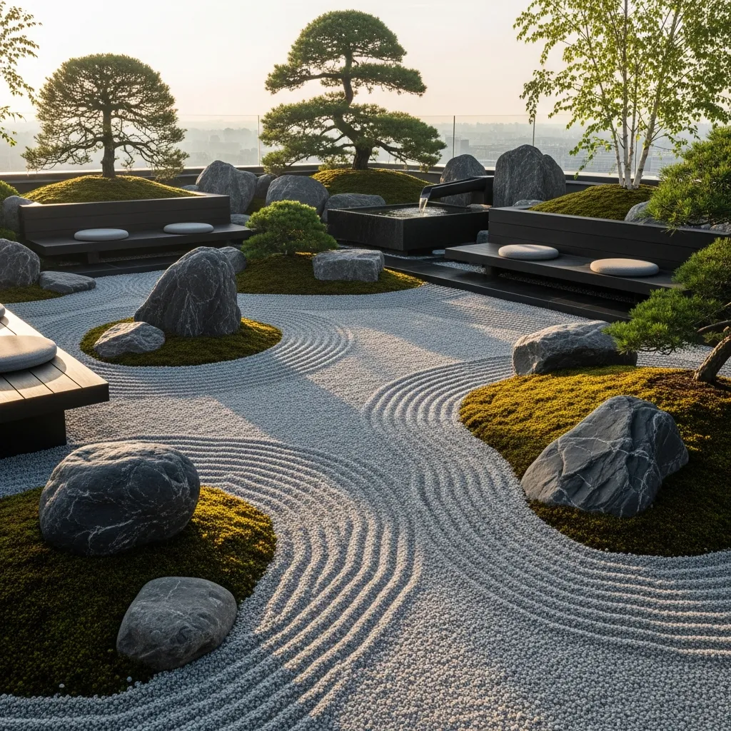 Top 25 Modern Rooftop Seating Areas That Will Elevate Your Space! 11 10. Zen Garden Rooftop