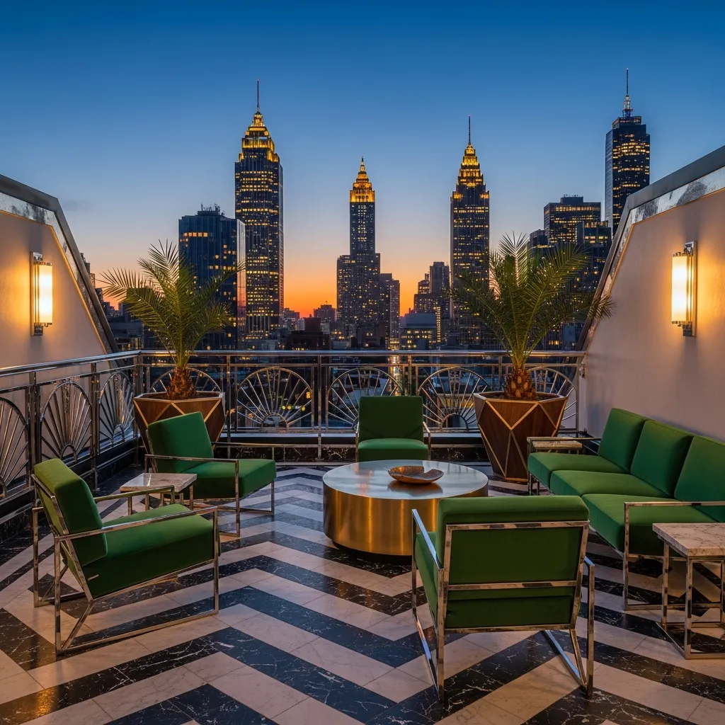 Top 27 Rooftop Deck Before and After Transformations: Inspiring Outdoor Oasis Ideas 14 13. Art Deco Glamour: A Luxurious and Stylish Space