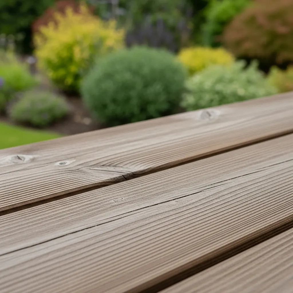 17. Brown Treated Wood Deck with Gray Wash Stain