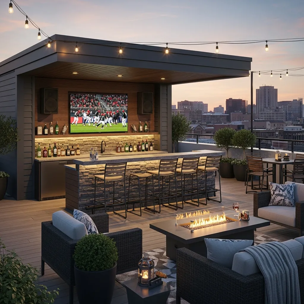 Top 27 Rooftop Deck Before and After Transformations: Inspiring Outdoor Oasis Ideas 7 6. Entertainment Hub: A Party-Ready Space