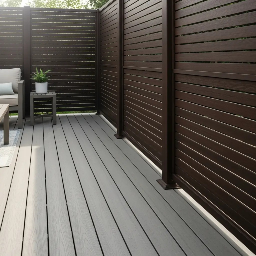 18. Light Gray Deck with Dark Brown Privacy Screen