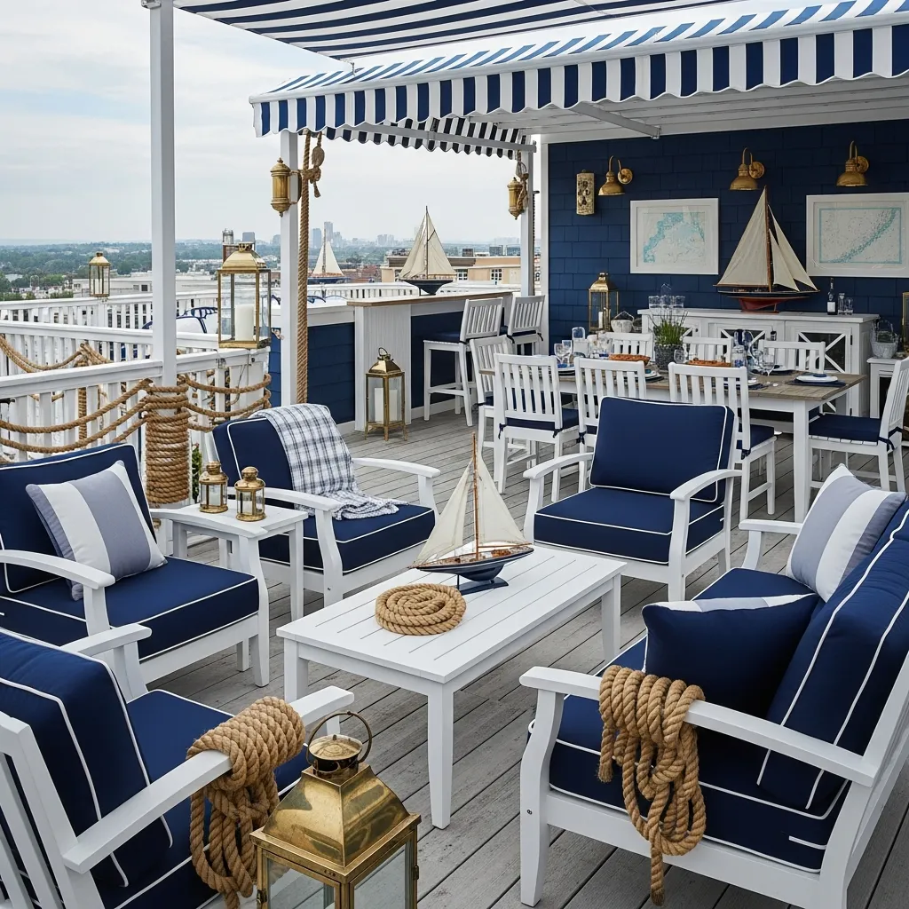 Top 27 Rooftop Deck Before and After Transformations: Inspiring Outdoor Oasis Ideas 20 19. Nautical Navy: Classic Seaside Charm with a Modern Twist