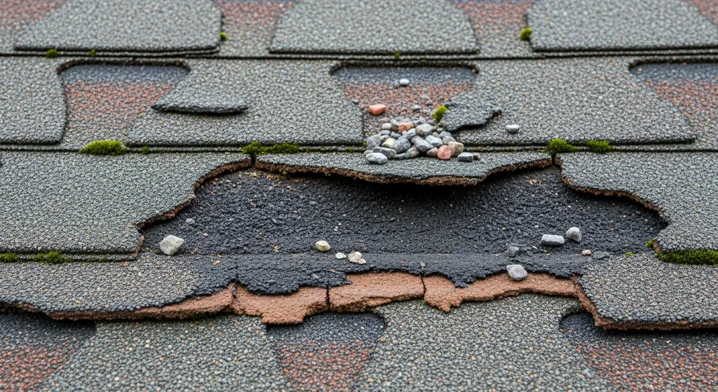 Is Roof Replacement Tax Deductible — What to Know 2 Damaged asphalt shingles with granule loss