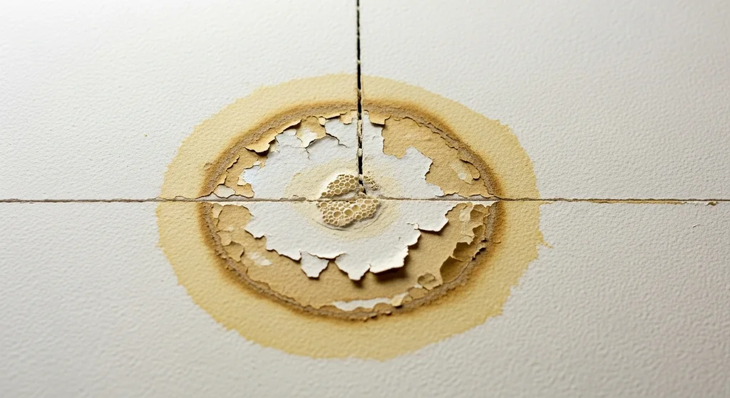 Water stains on ceiling indicating roof leak