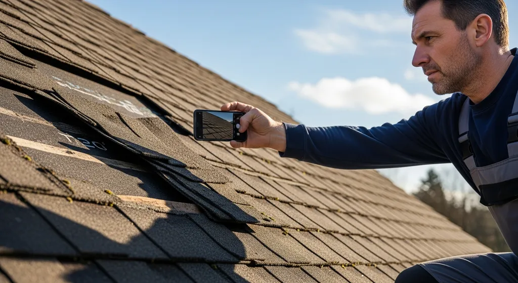 Homeowner documenting roof damage
