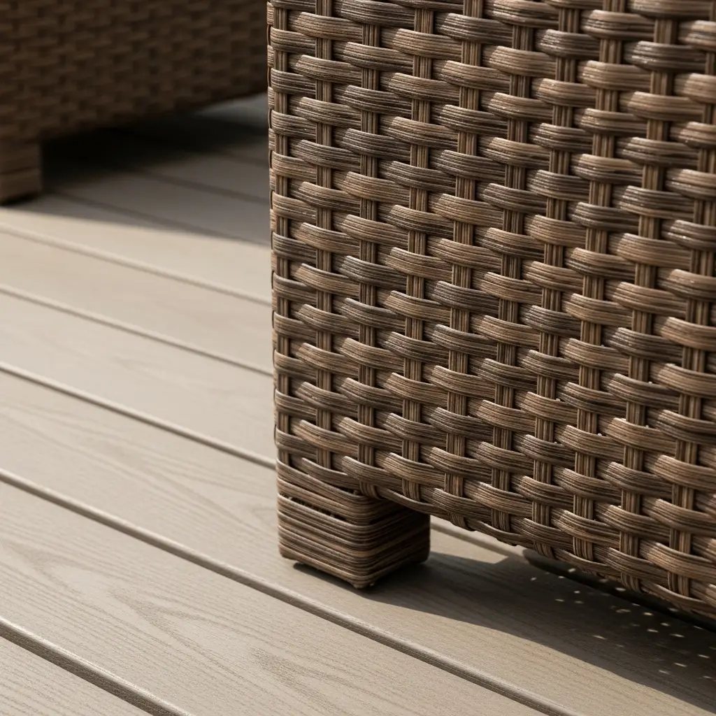 19. Taupe Deck with Brown Wicker Furniture